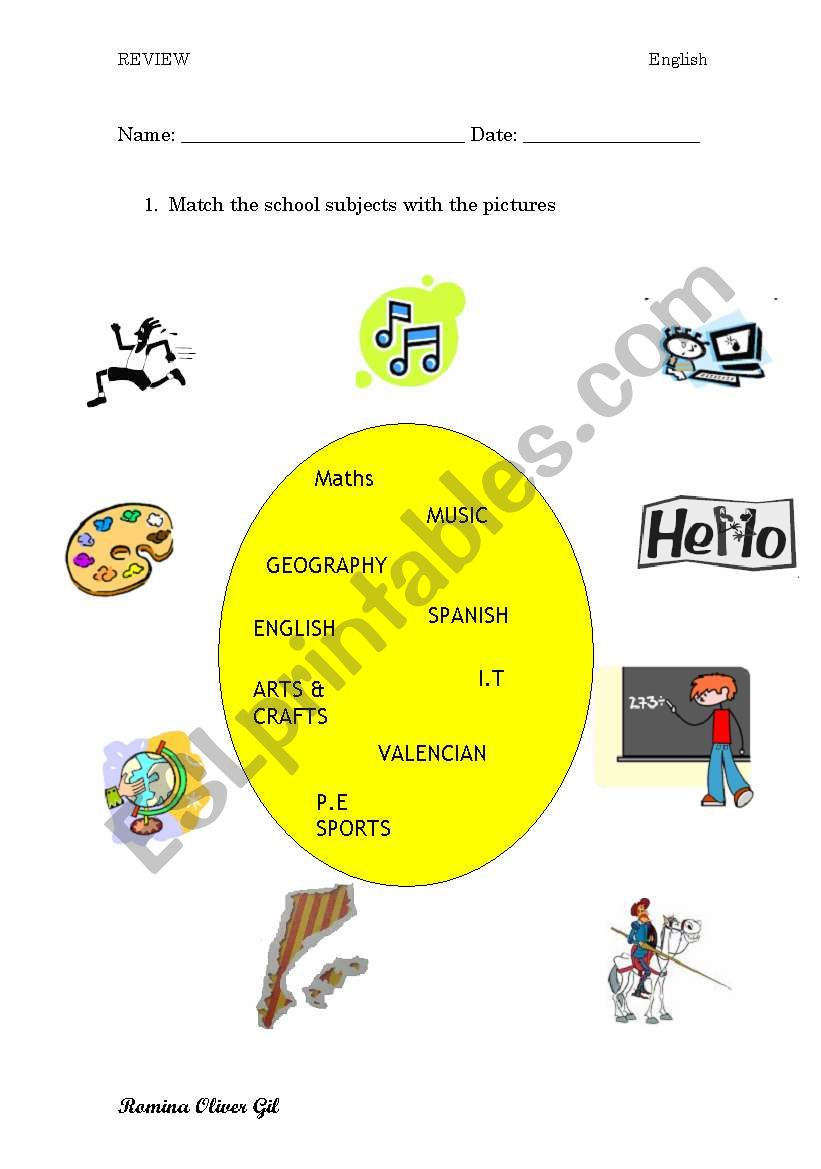 Subjects sheet worksheet