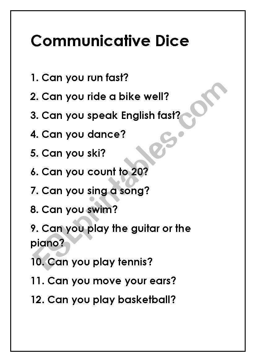 CAN and CANT - Speaking  Activity