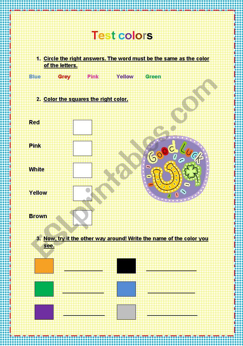 A test/exercise about colors worksheet