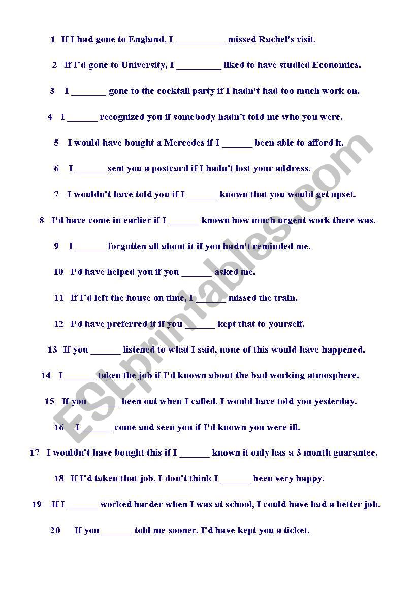 3rd conditional gap fill worksheet