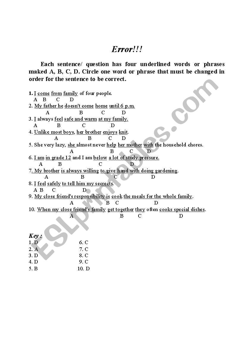 error worksheet