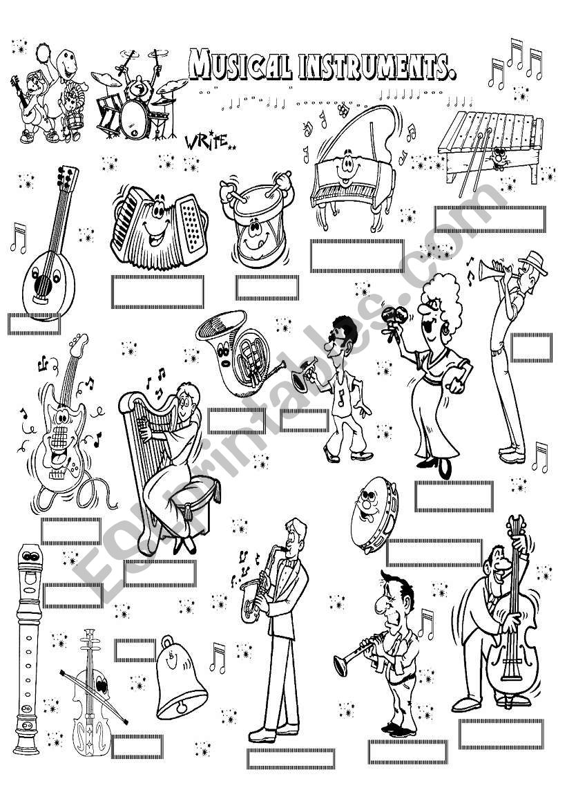 music instruments worksheet