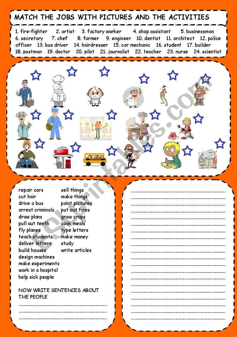 jobs and activities worksheet