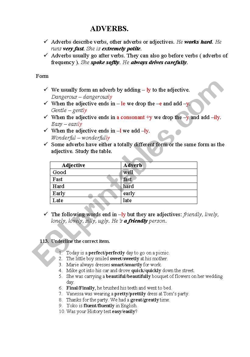 Adverbs worksheet