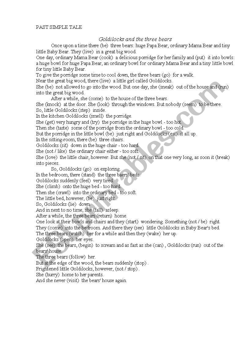 Past simple tale worksheet