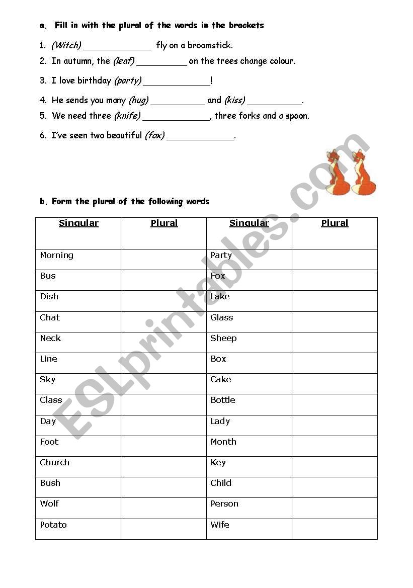 Plural nouns worksheet