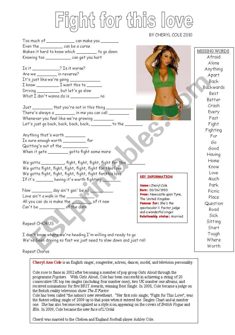 Fight for this love  worksheet