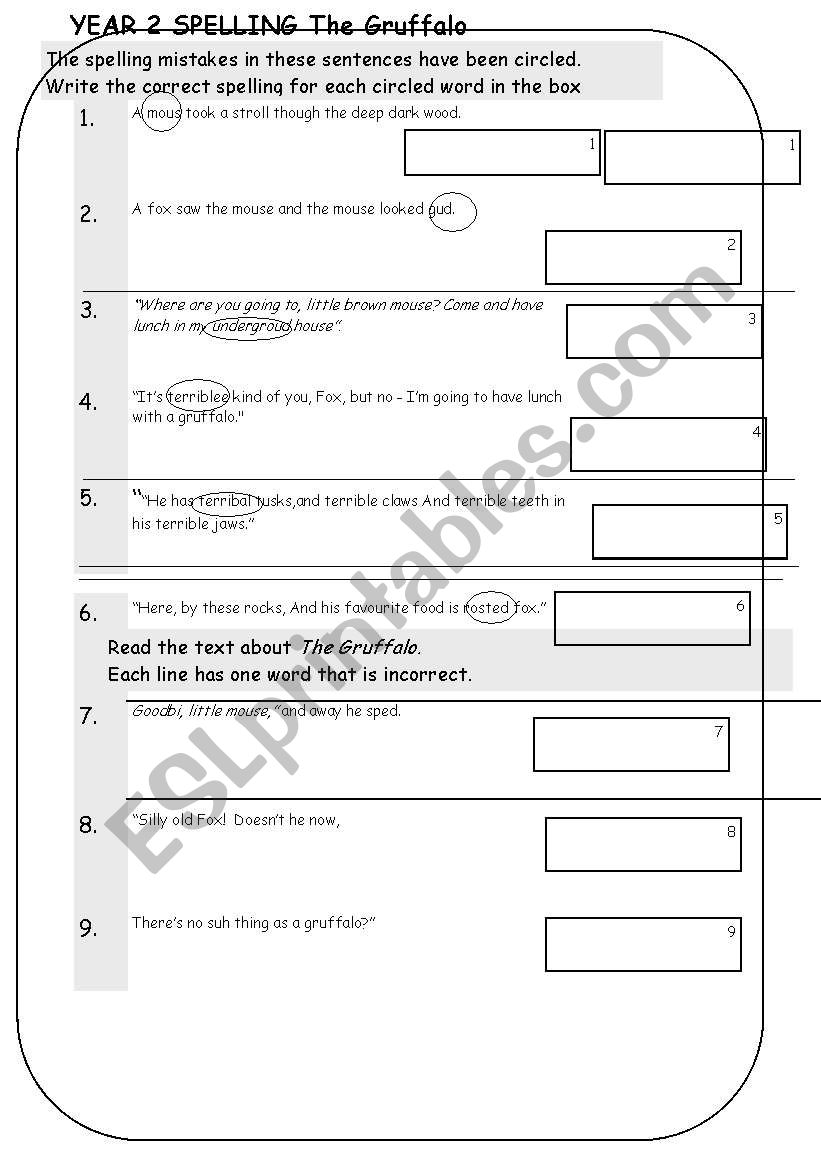 The Gruffalo Spelling Test worksheet