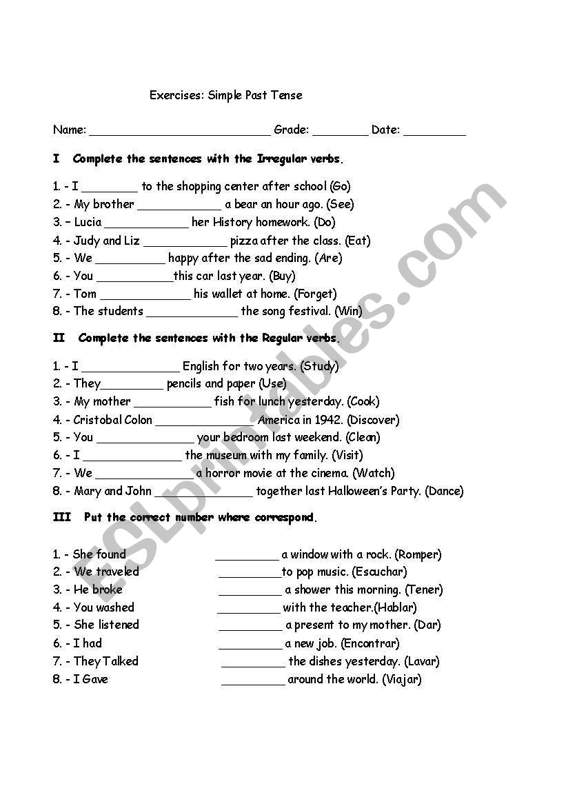 exercises Past Simple worksheet