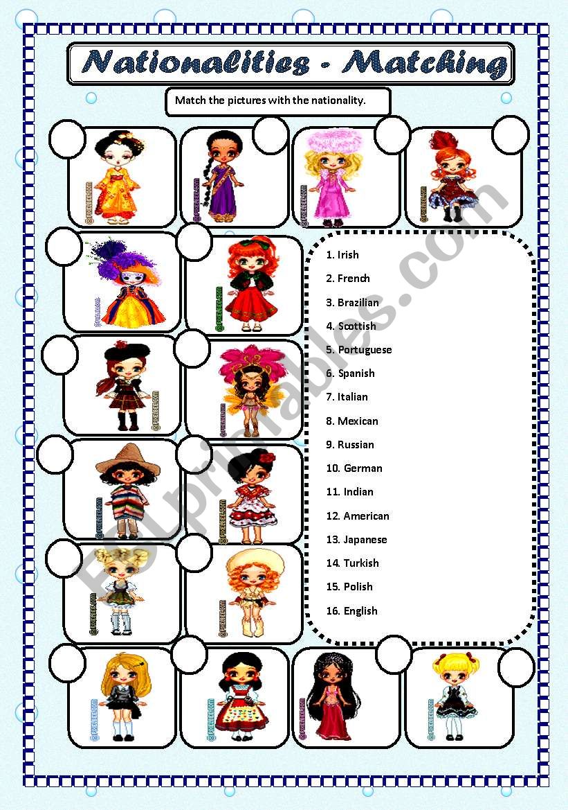 NATIONALITIES - MATCHING worksheet