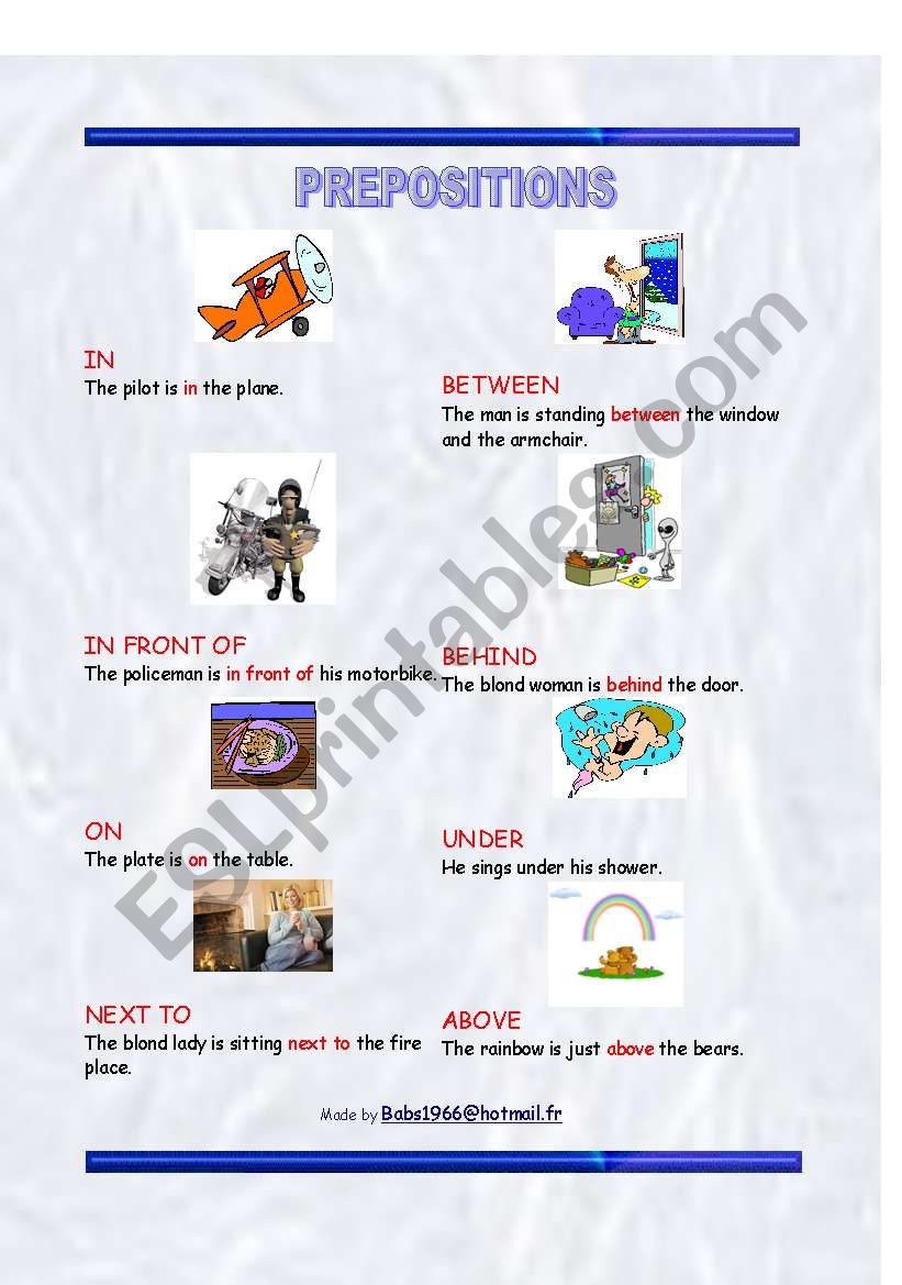 Prepositions worksheet