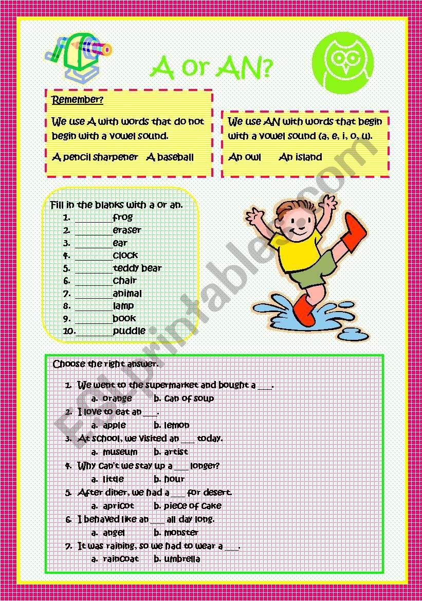 A or AN? worksheet