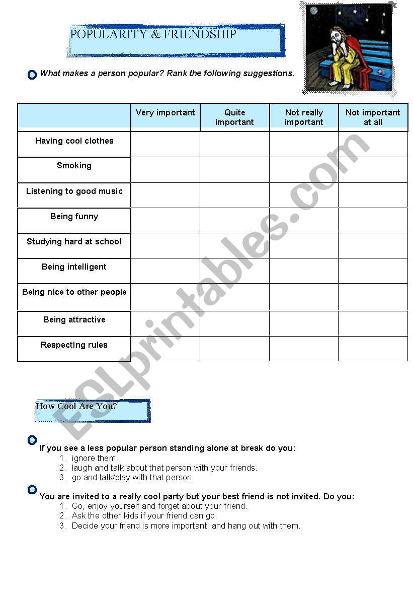 Popularity worksheet