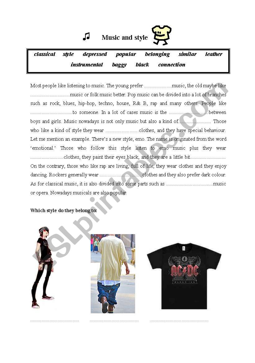 music and clothes  worksheet