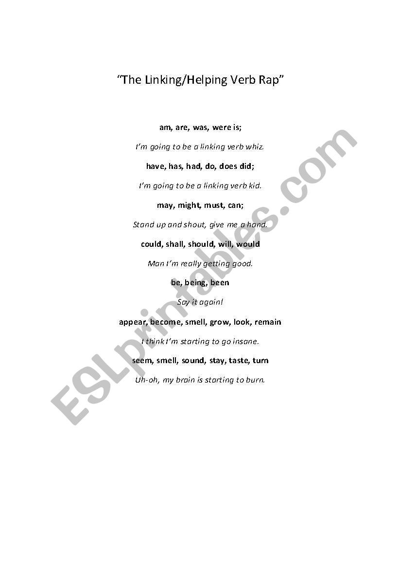 Linking Verb Rap worksheet