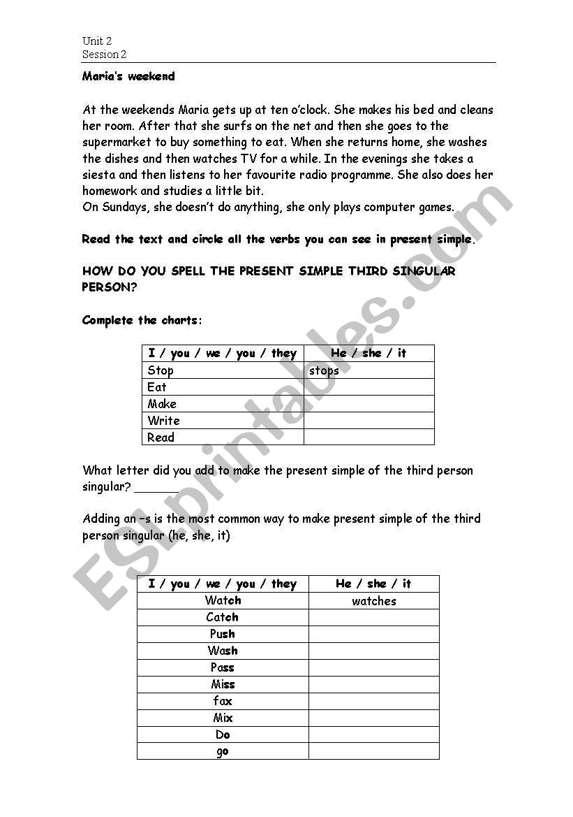 present simple spelling worksheet