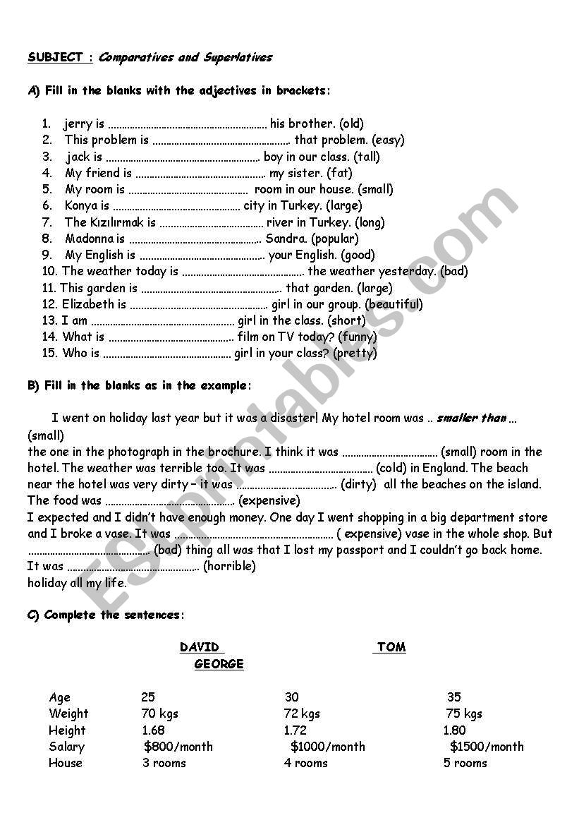 comparatives and superlatives worksheet