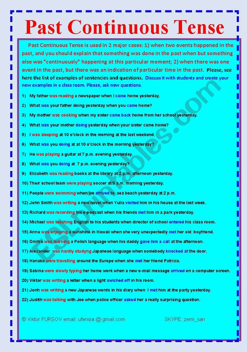 Past Continuous Tense. Ask Your questions.