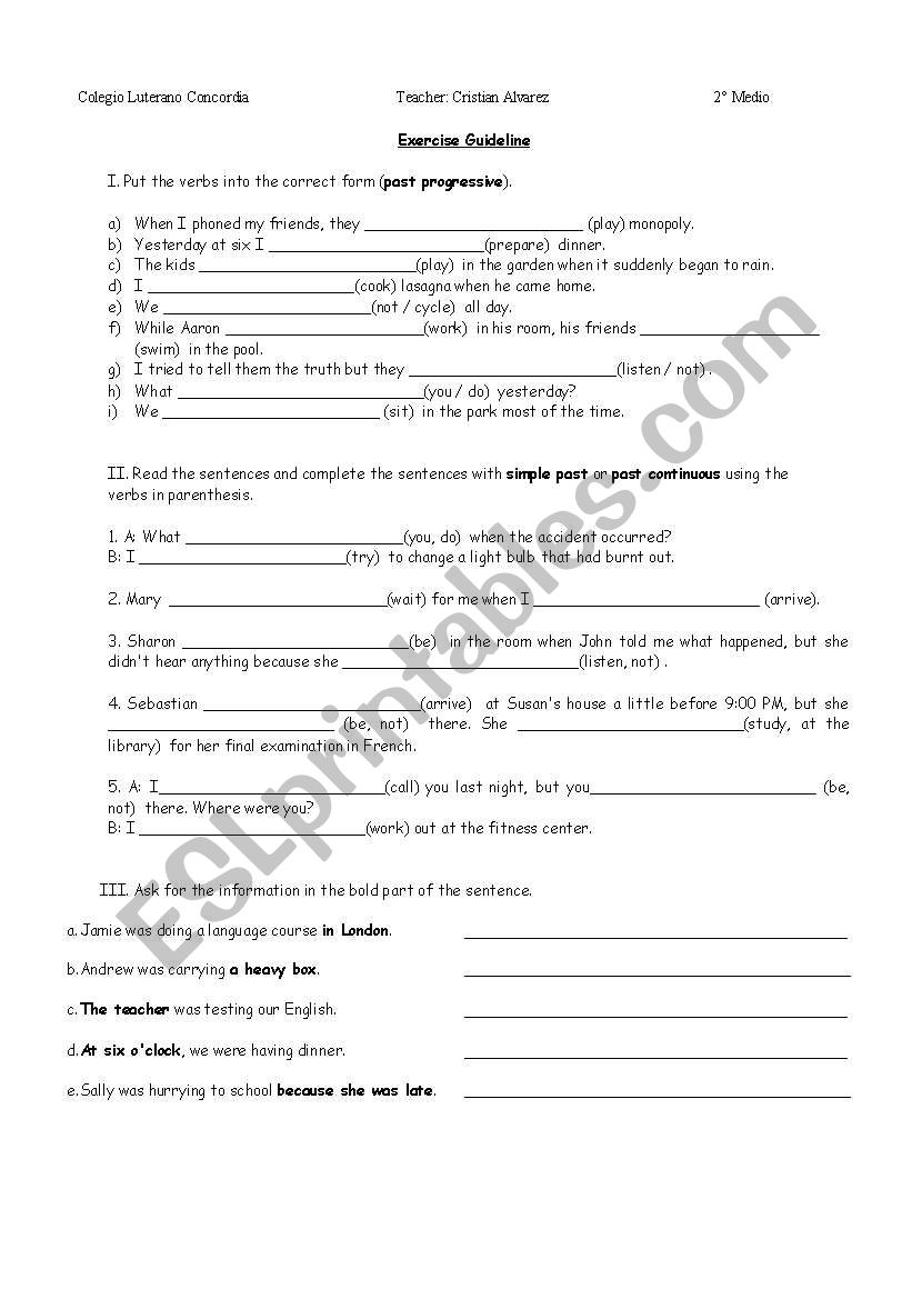 past continuous worksheet