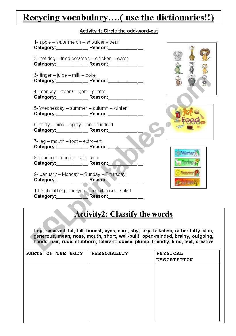 recycing vocabulary worksheet