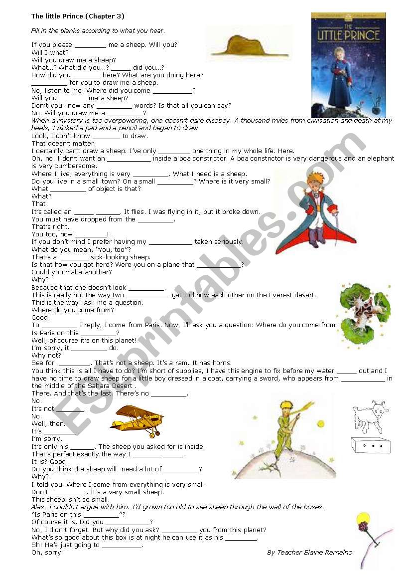 The little prince worksheet