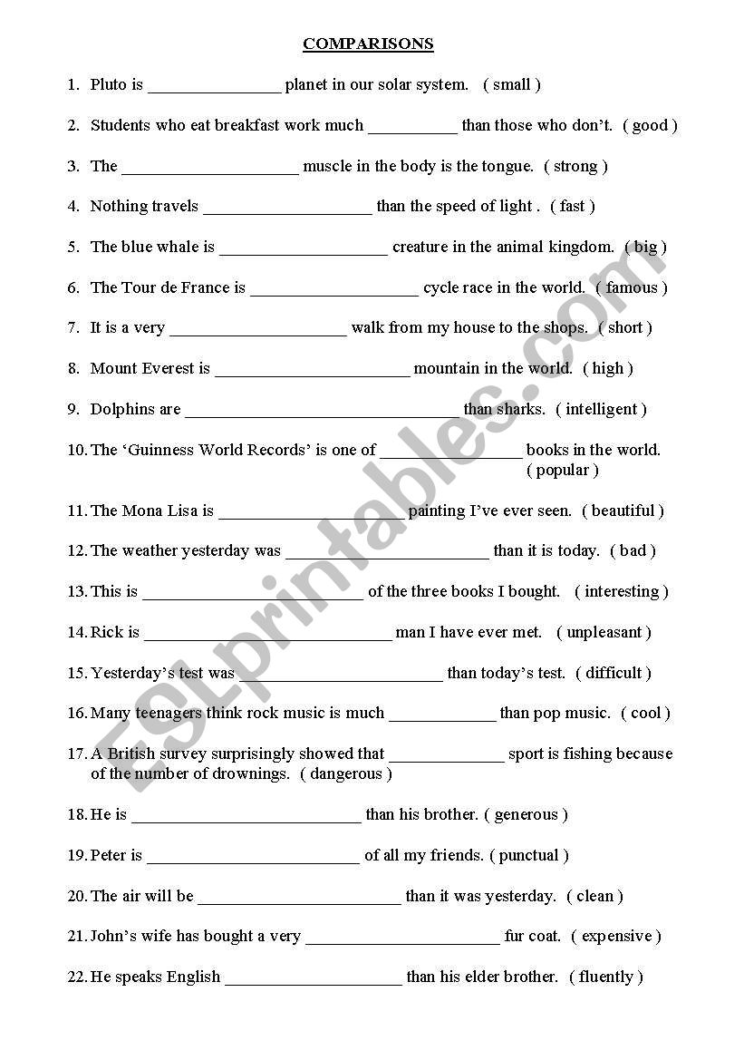 Comparison worksheet