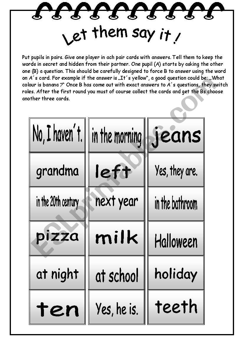 Let them say it ! worksheet