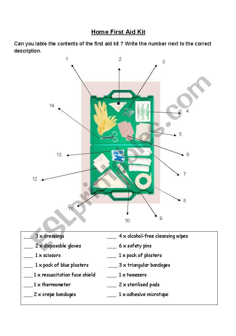 First Aid Kit worksheet