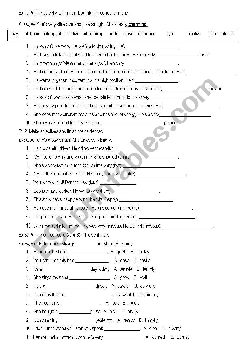 adjectives abd adverbs worksheet