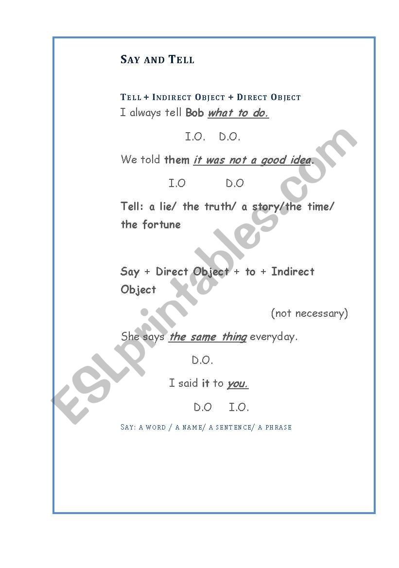 Say and Tell worksheet