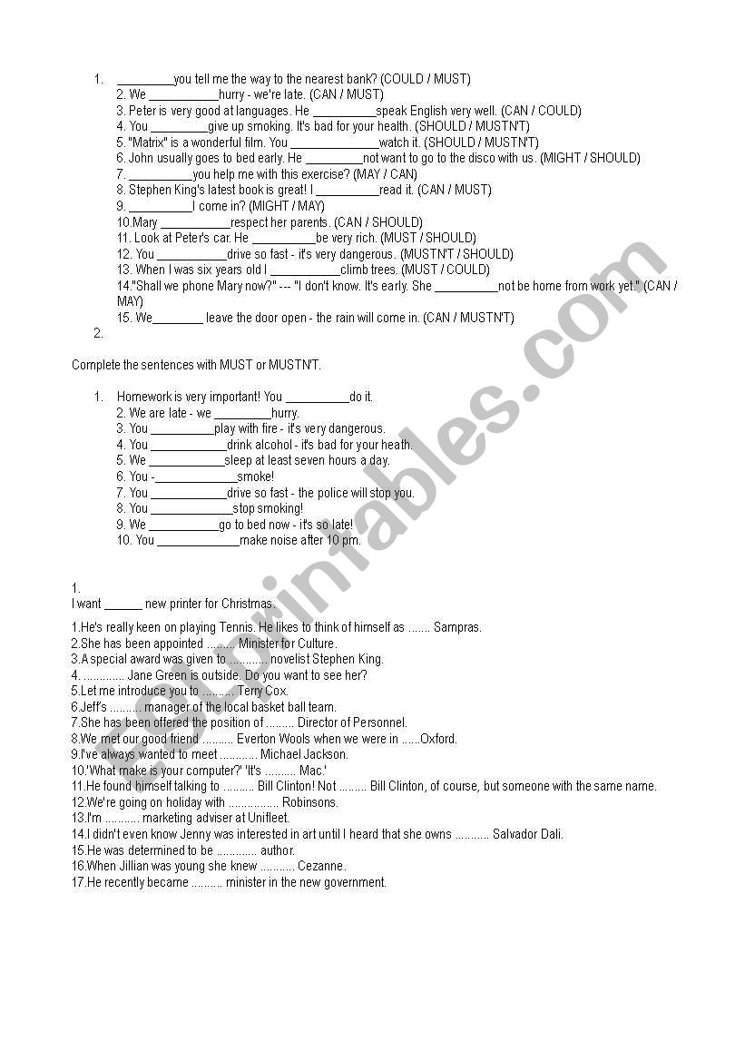 exercises worksheet