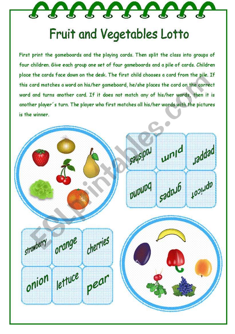 Fruit and Vegetables Lotto worksheet
