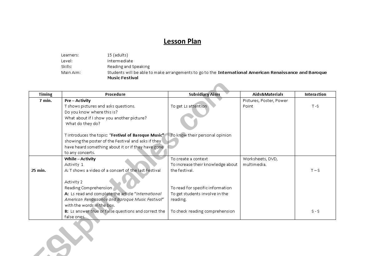 Cultural Lesson Plan worksheet