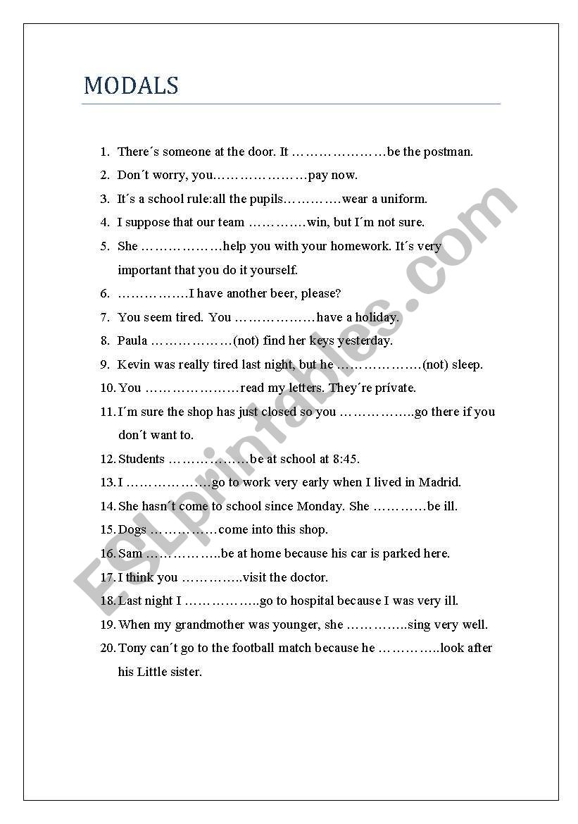 MODALS worksheet