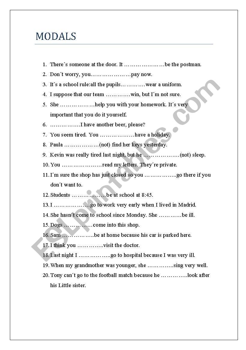 MODALS worksheet