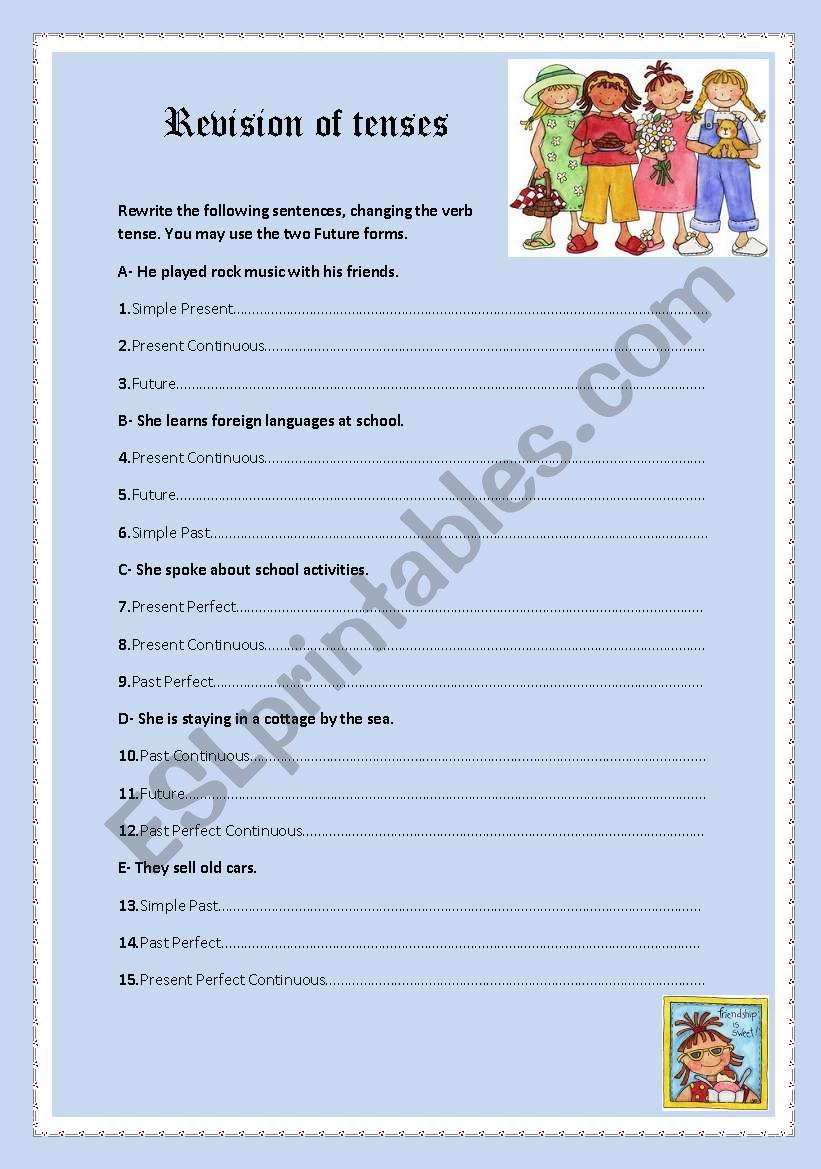 Revision of tenses worksheet