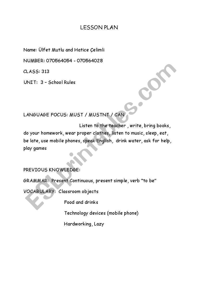 SCHOOL RULES worksheet