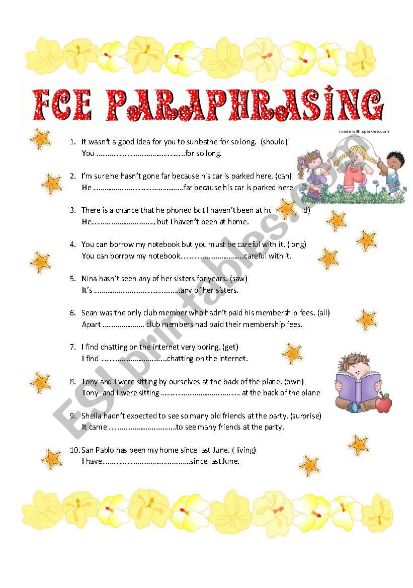 FCE Parapharsing worksheet