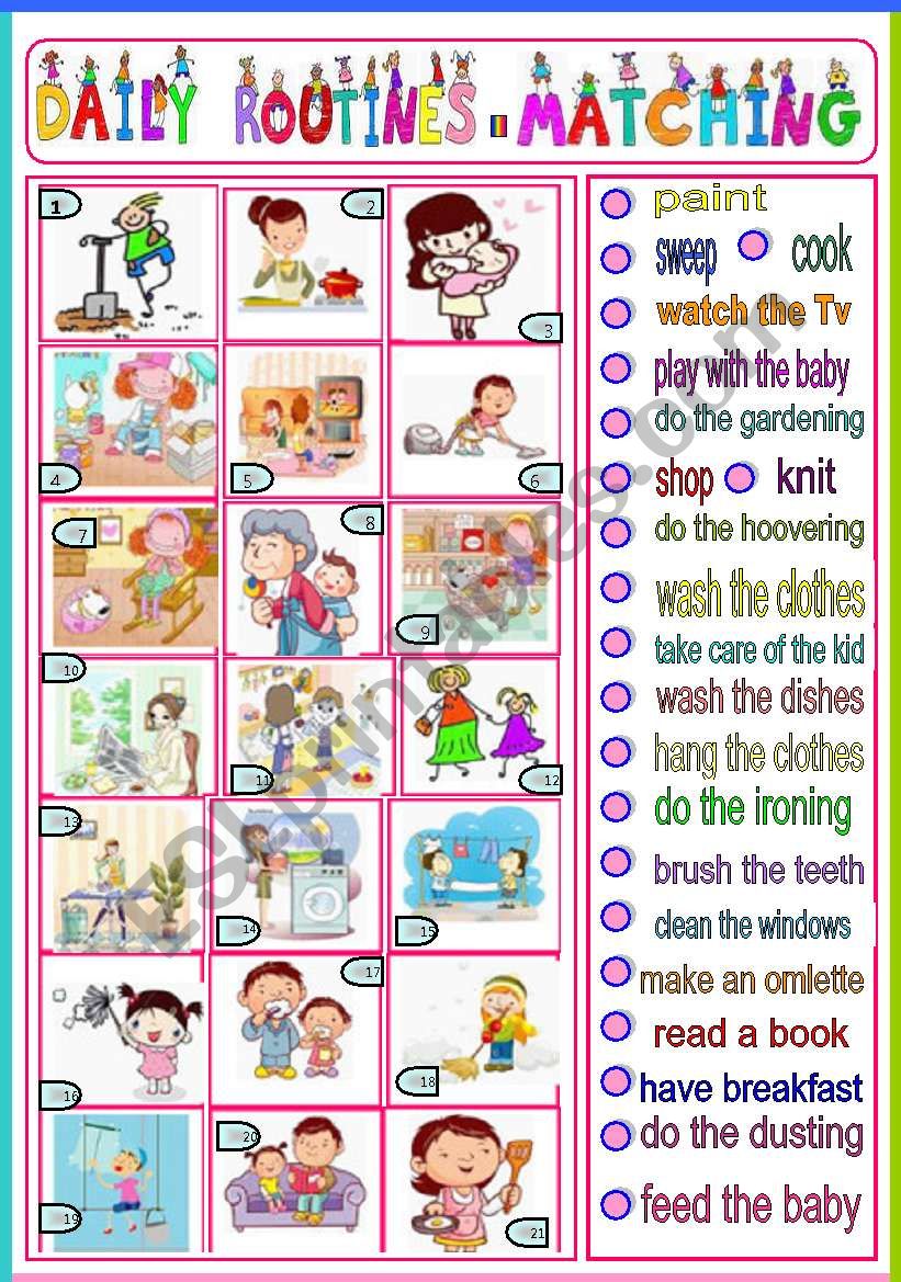 daily routines - matching worksheet