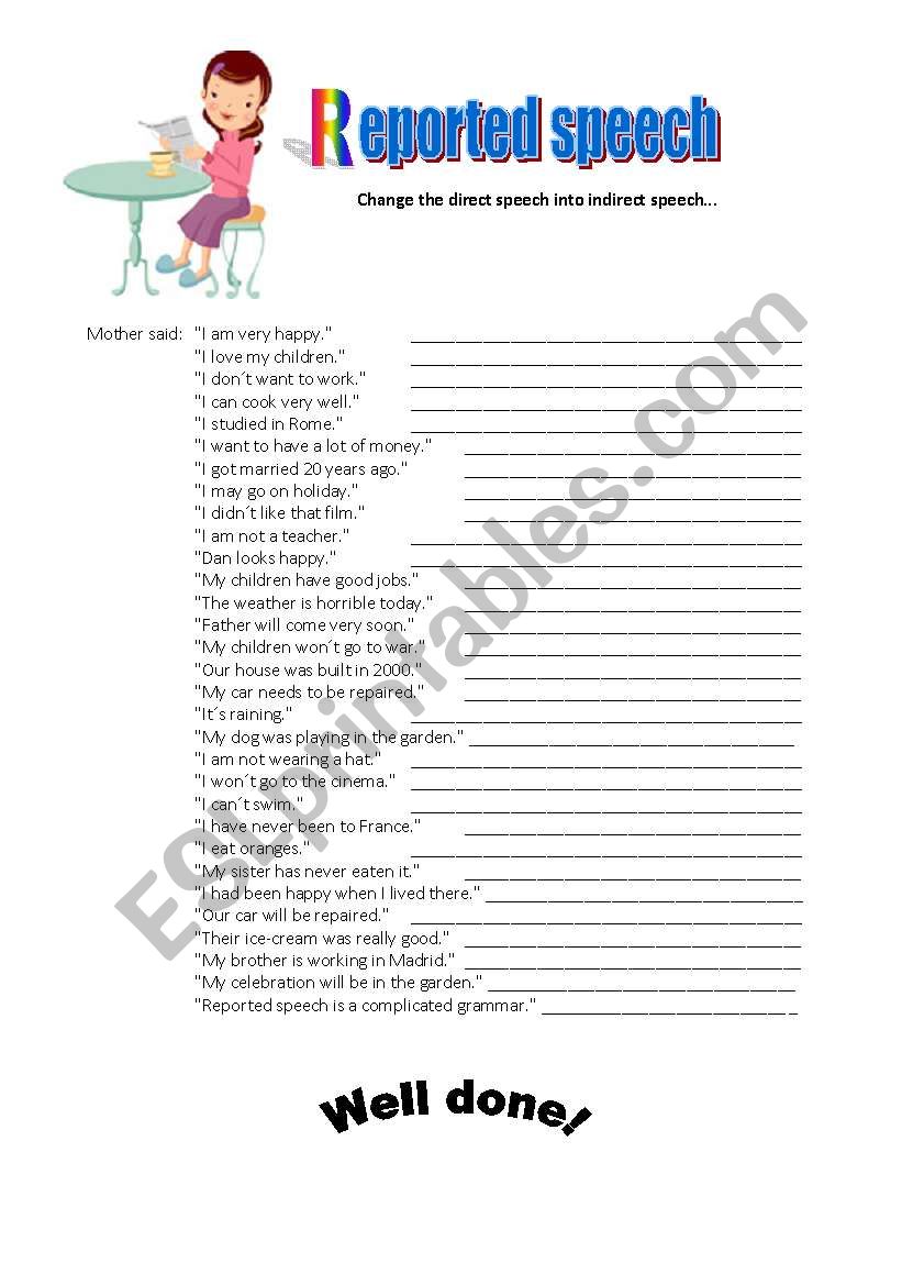Reported speech revision worksheet