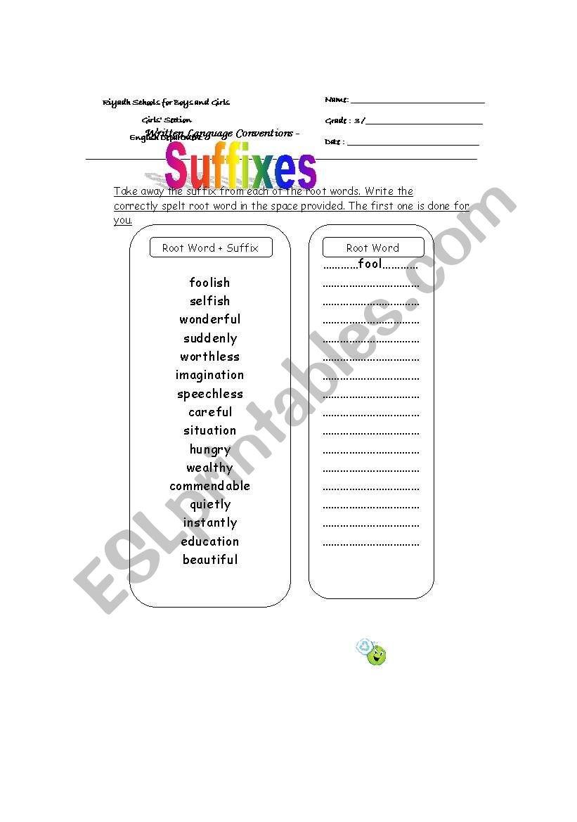 suffixes worksheet