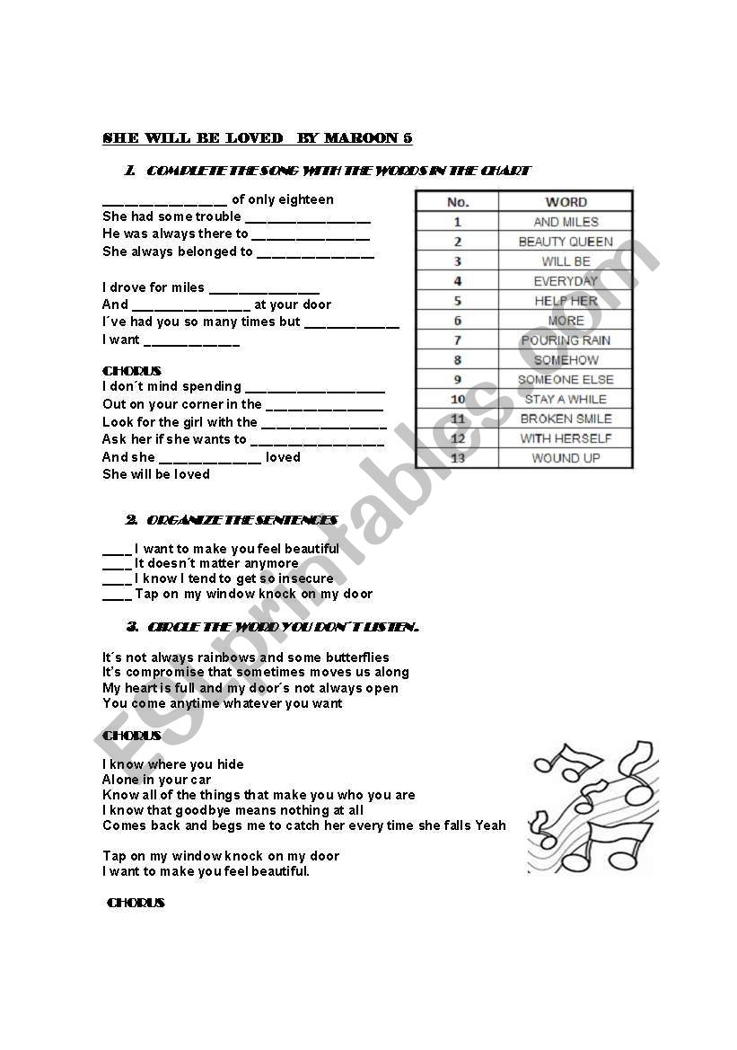 song lyrics worksheet