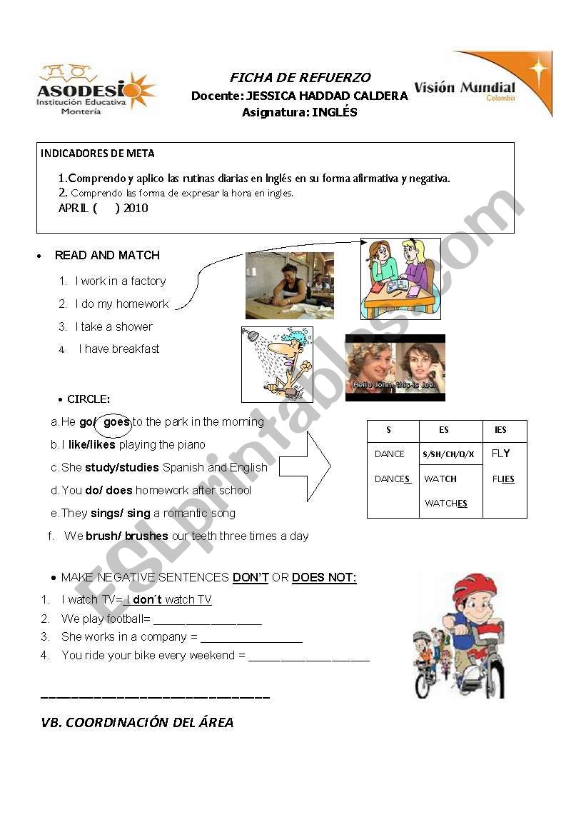 ACTION VERBS worksheet