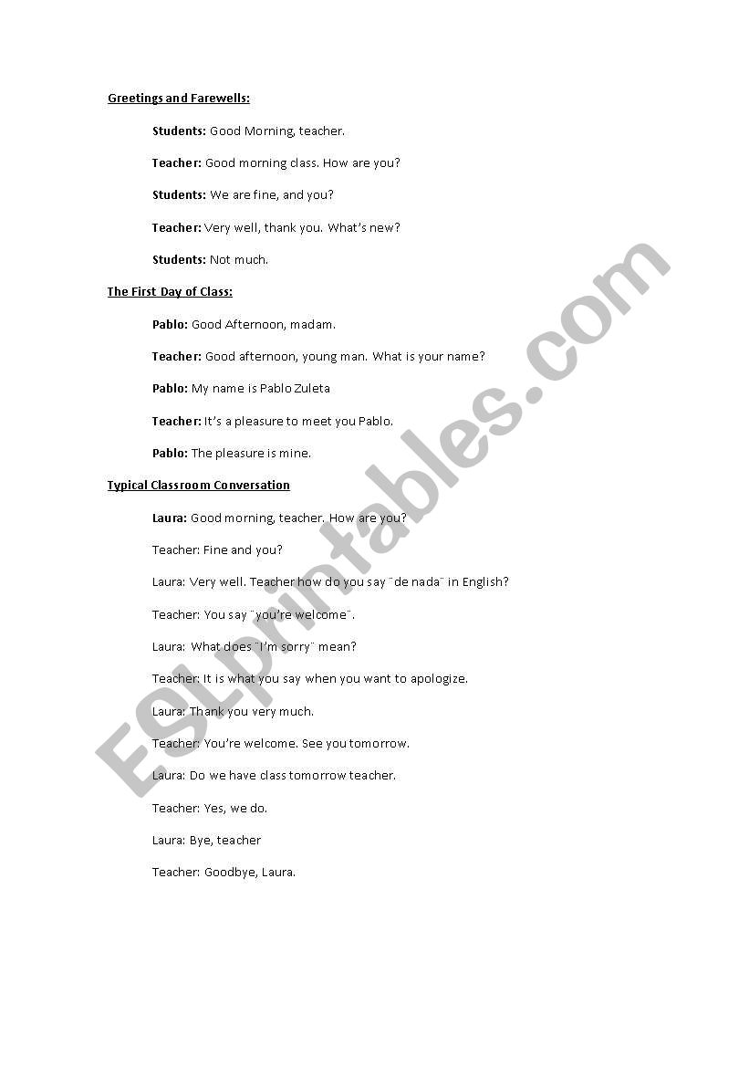 Dialogues 1st class worksheet