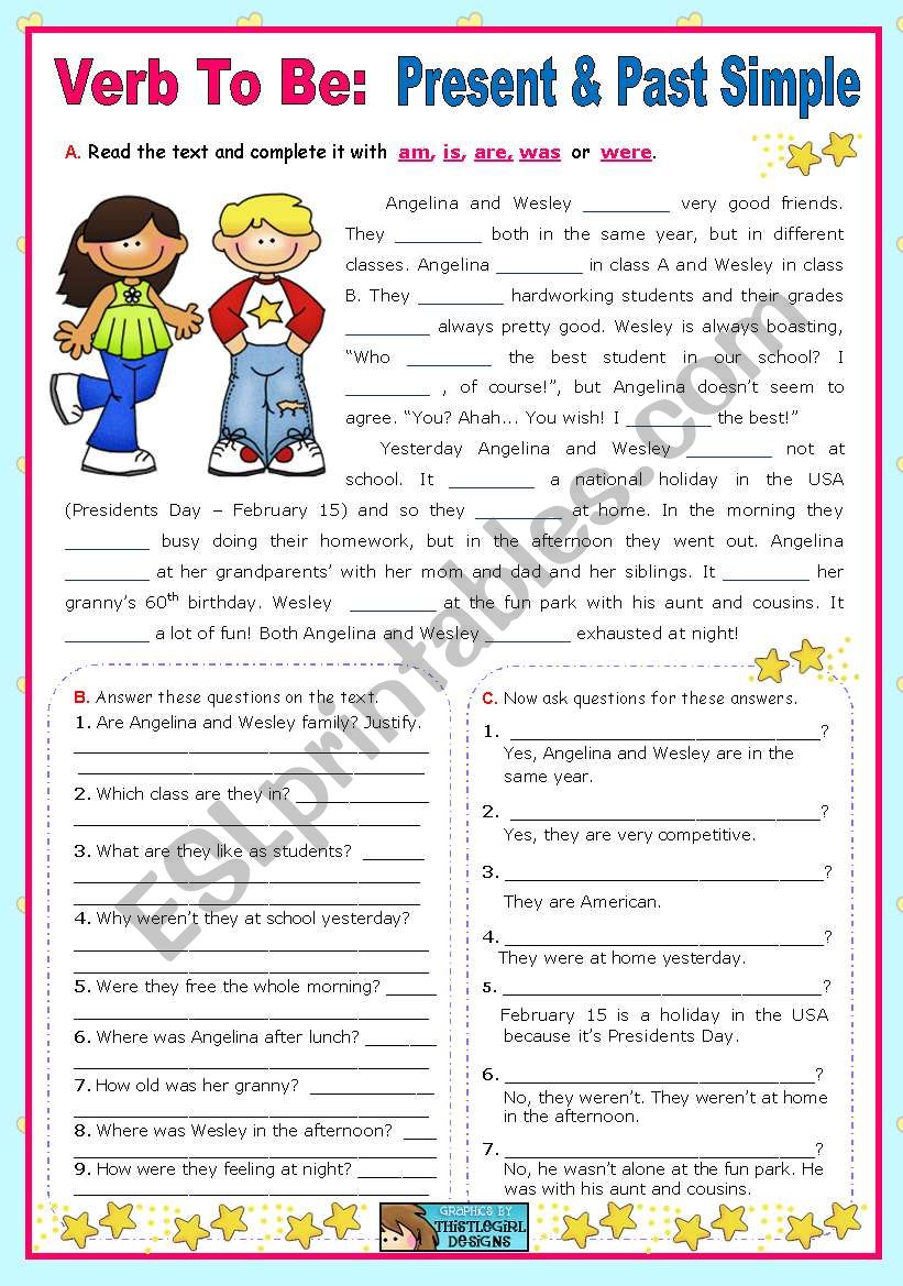 Verb To Be  -  Present  &  Past Simple  (am, is, are, was, were)