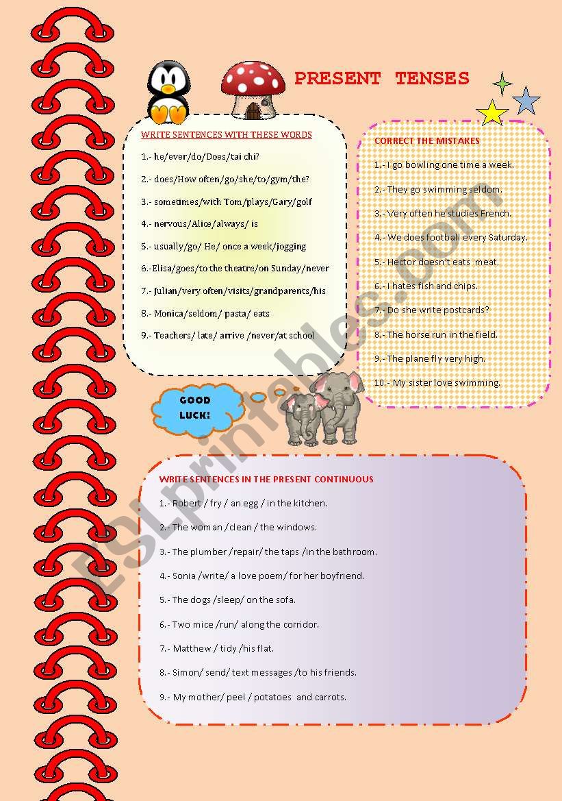 PRESENT TENSES worksheet