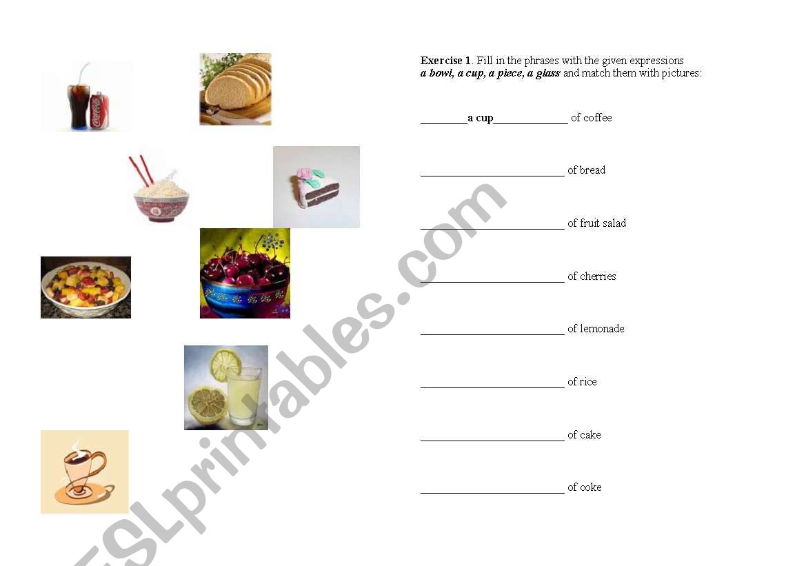 food worksheet