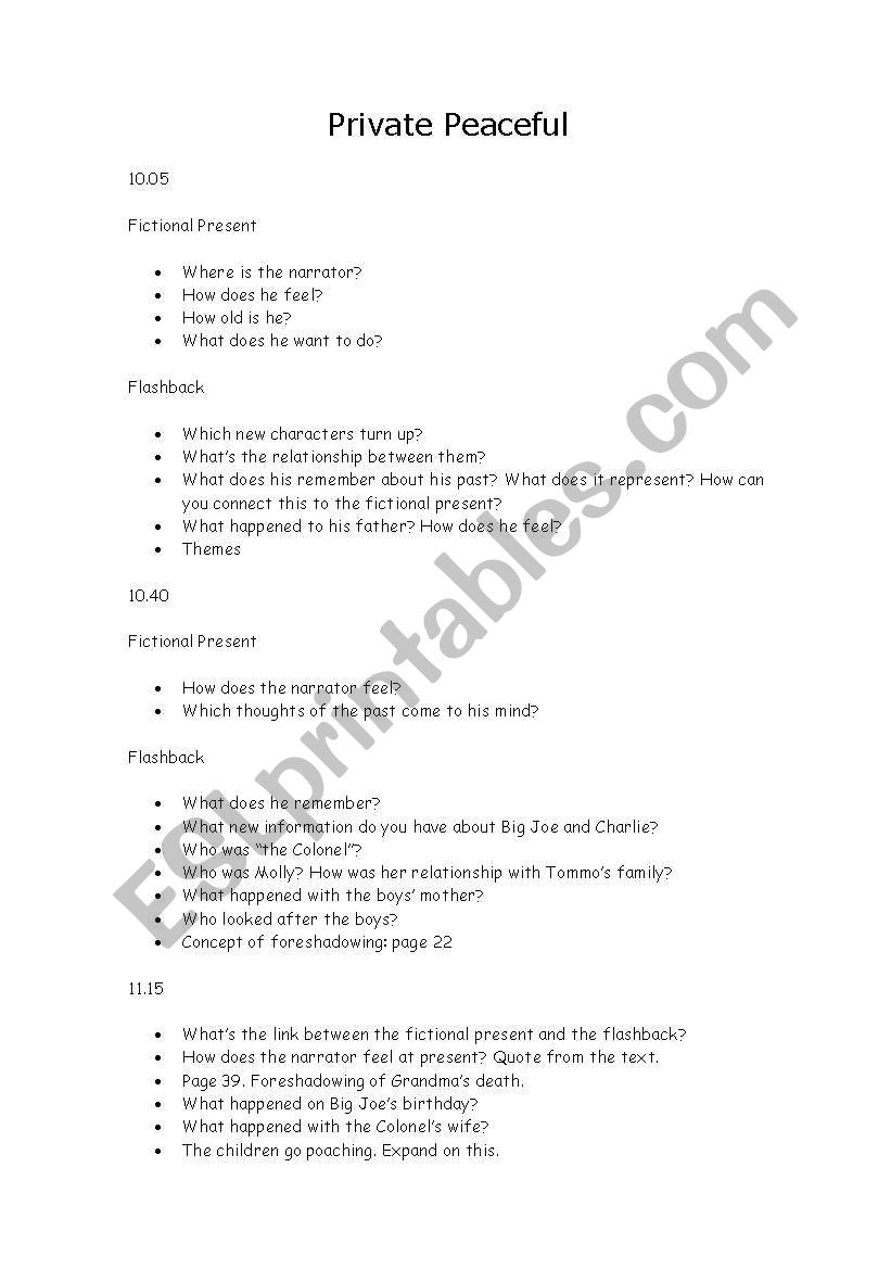 private peaceful worksheet