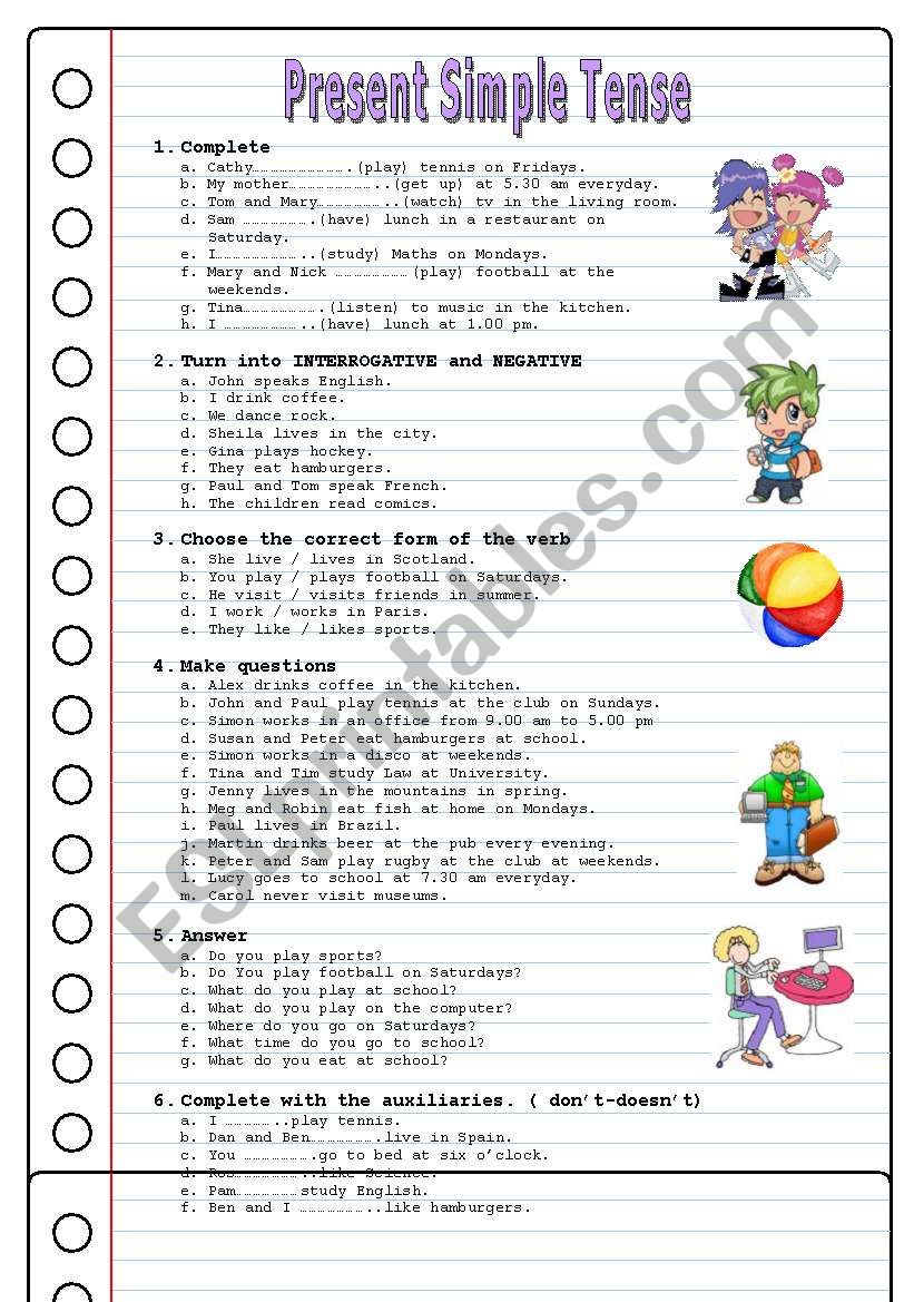 PRESENT SIMPLE TENSE worksheet