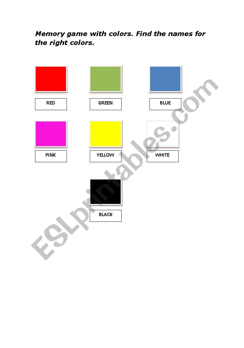 Memory game worksheet